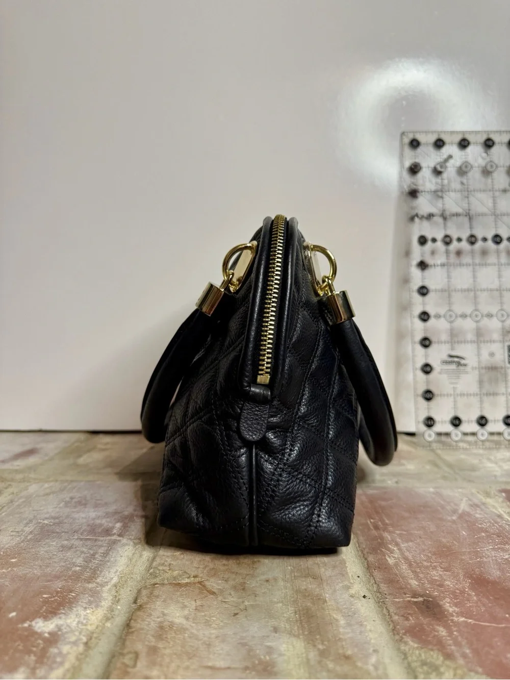 Cole Haan Black Quilted Leather Dome Satchel – Gold Hardware